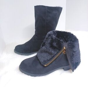 NWT Lane Bryant Boots 3 Ways to Wear Black Suede like Fur like Material Size 11W